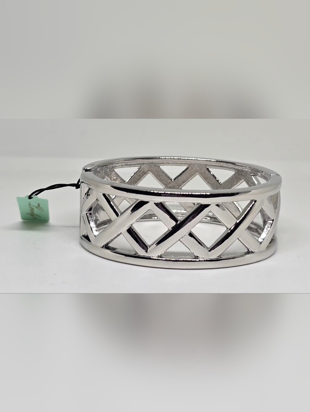 Silver Openwork Trellis Hinge  Cuff Bracelet